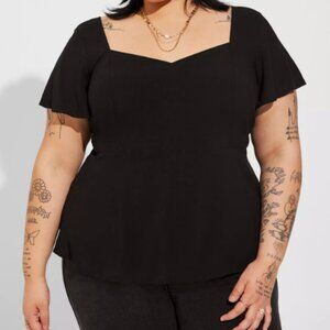 Torrid Black Peplum Blouse Size 00 Short Sleeve Keyhole Back